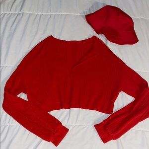 SHEIN Red Cropped Long-Sleeve